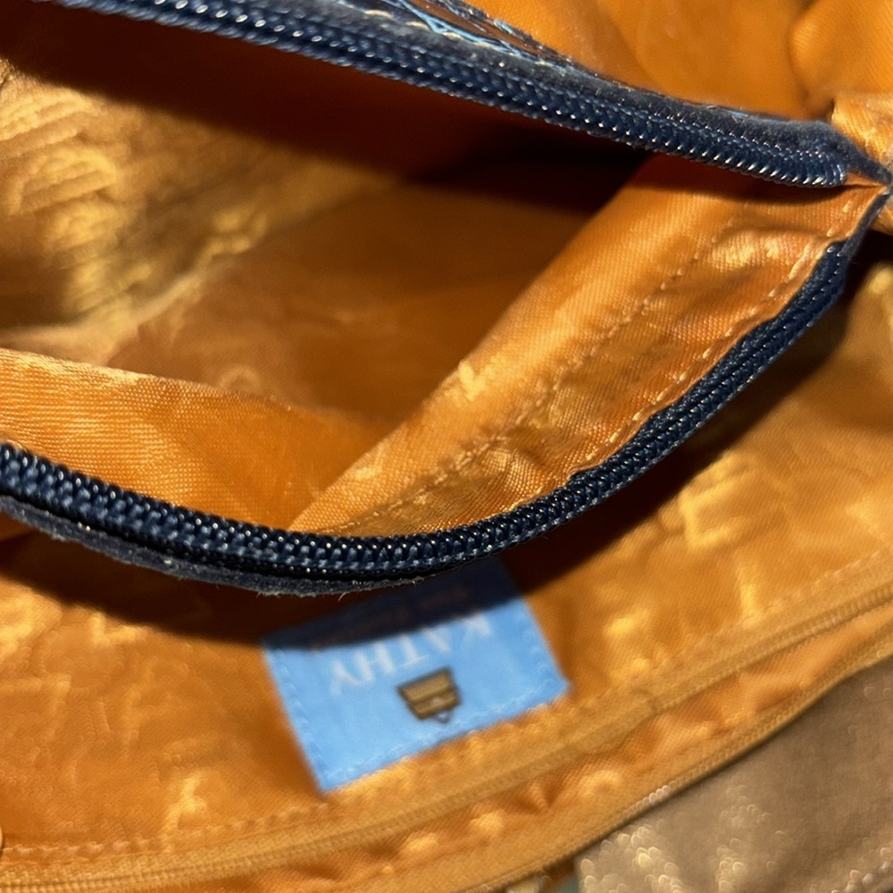 Kathy Van Zeeland Navy Canvas Faux Croc Double Strap Satchel Shoulder Bag Y2K - Picture 10 of 15